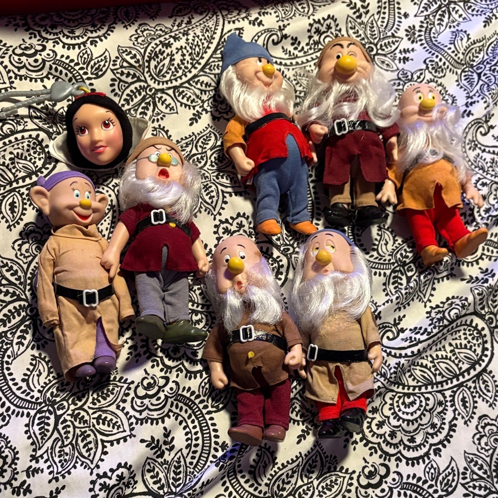 Set of Seven Bikin Dwarf Dolls with Snow White Head